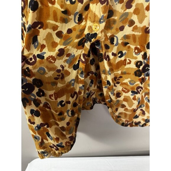 Silhouettes Top 3X Golden Blue Leopard Animal Print Mobwife Button Up Blouse - Picture 4 of 10